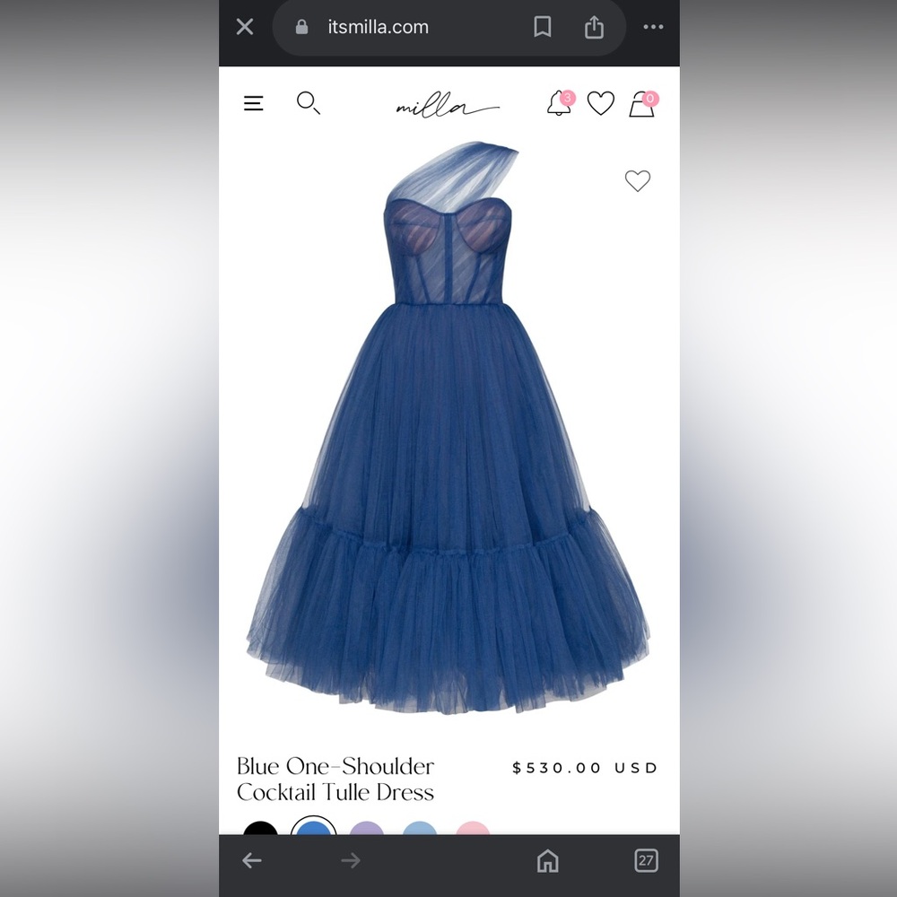 Millau Blue One-Shoulder Cocktail Tulle Dress